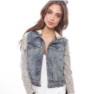 FREE PEOPLE Denim And Knit Hooded Jacket sz XS